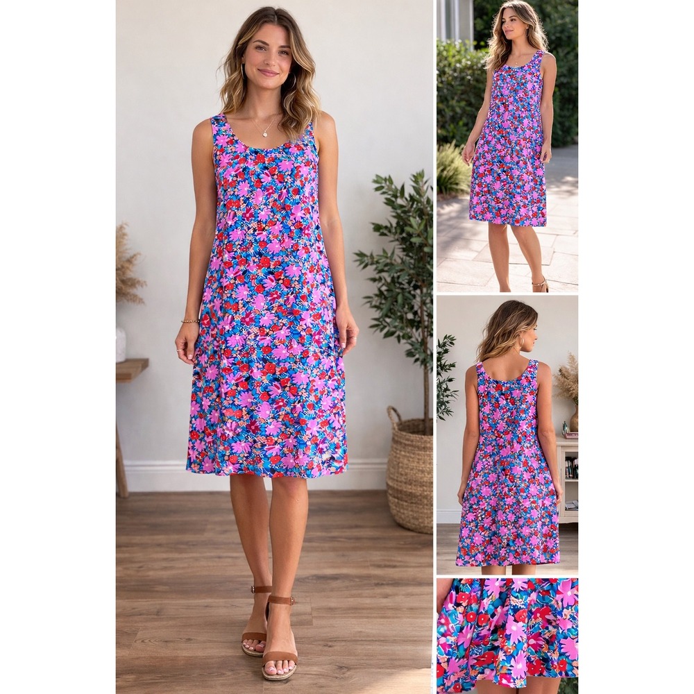 LOFT Floral Dress‎ XS Petite Pink Blue Sleeveless Viscose Summer Shift NWT